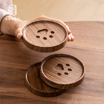 Ming Kai Japanese Walnut coaster Wooden solid wood round tea tray Office cup Coffee cup Tea cup insulation pad
