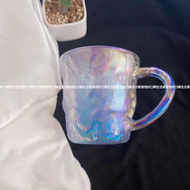 ins color high value Cup summer home drinking cup female frosted High sense Glacier pattern with handle glass