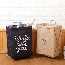 Wrought iron bracket folding dirty laundry basket Laundry basket large cotton and linen toy clothing home storage basket waterproof dirty laundry basket