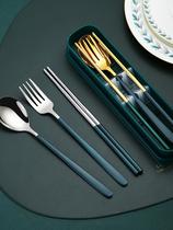 Portable chopstick spoon suit One person food Children cutlery Three sets of stainless steel fork Single student containing box