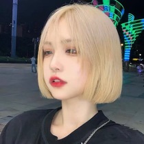 Wig Short hair female summer full headgear Golden net red bobo head shape summer round face age reduction simulation wig set