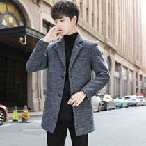 Long woolen coat male young man slim suit Korean autumn and winter English wind woolen coat short trench coat