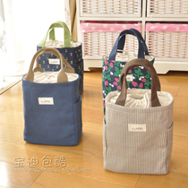 Japanese canvas art thickened dirt-resistant portable lunch bag drawstring bag print striped mommy handbag