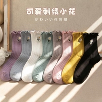  Lace socks womens mid-tube socks ins tide spring and summer thin cotton pile socks womens Korean Japanese stockings long tube