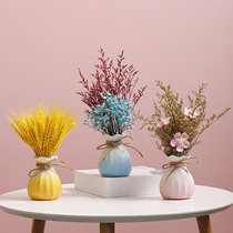 Wheat Dried Flowers Gypsophila Bouquet Living Room Flower Arrangement Ceramic Small Vase Ins Wind Desktop TV Cabinet Decoration Ornament