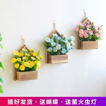 Wooden house wall decoration flower basket wall hanging flower pot decoration ornaments living room wall flower arrangement flower basket hanging wall flower basket