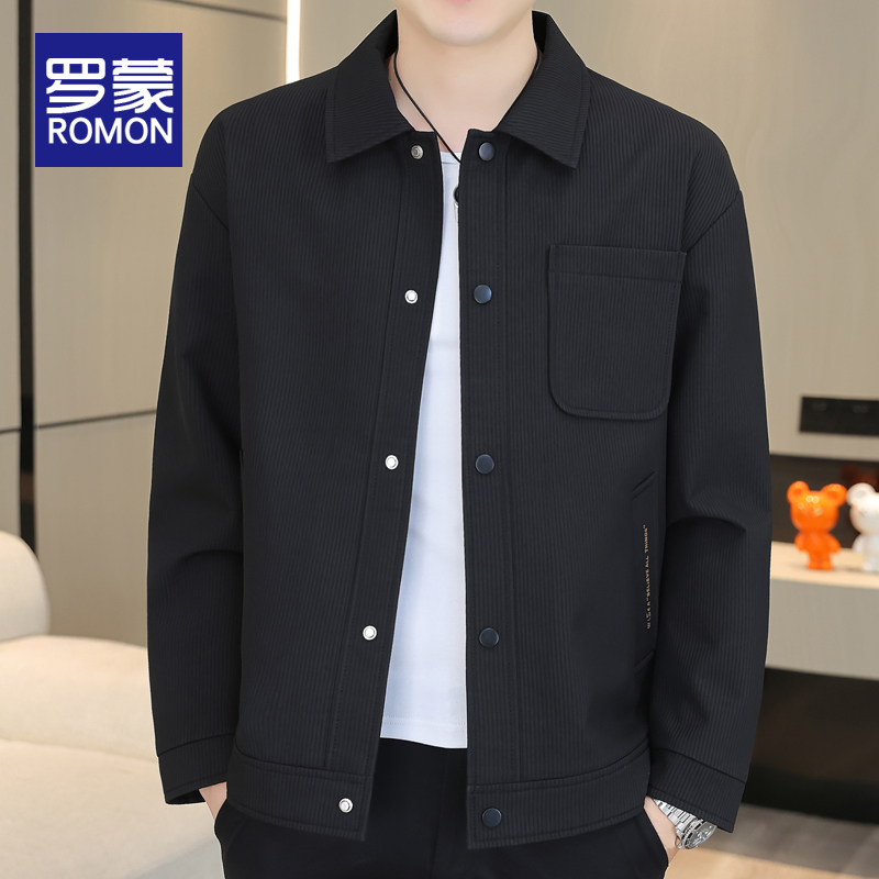 Romon men's jacket Spring and Autumn work jacket Men's 2023 new trendy brand loose lapel autumn casual top