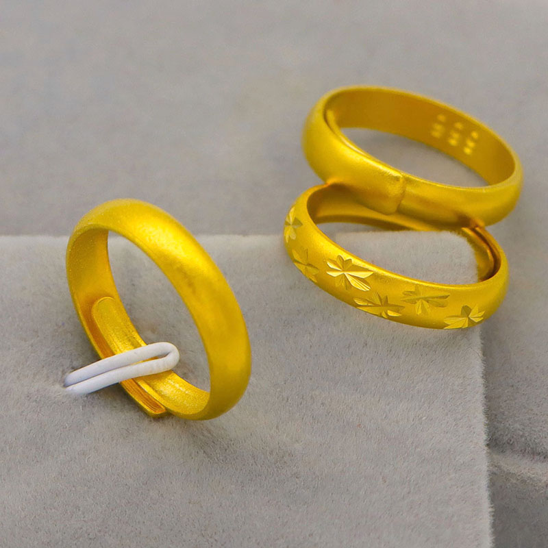 越南沙金古法戒指女素圈指环活口可调镀金色仿真黄金男士戒子首饰