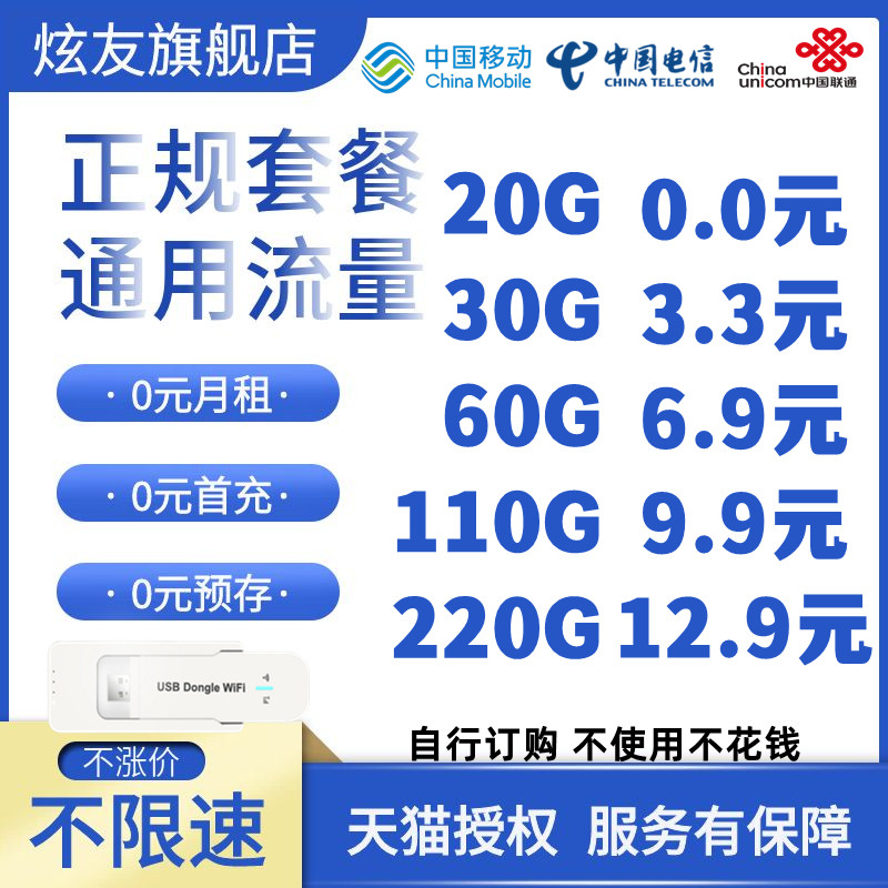 纯流量高速上网卡5g移动联通电信无通话4g物手机无线网卡不限速联网络