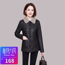 Down cotton clothes female slim short 2021 new cotton padded leather fur fur fur collar slim leather coat