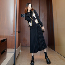 2021 new womens autumn and winter weather age temperament thin base knitted vest pleated dress suit