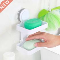 ABS Soap Dish Shower Soap Tray Strong Suction Cup Sponge Hol