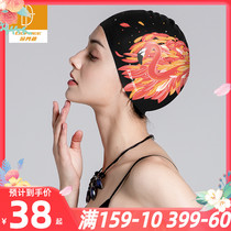  Duofanlin swimming cap female long hair special waterproof non-strangling head fashion printed ear protection plus silicone swimming cap