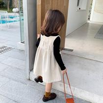 Autumn and winter childrens dress girl skirt thickened corduroy foreign baby dress autumn and winter baby strap vest
