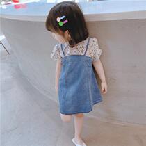 Girls leave two dresses 2022 new baby girl dress Han - shattered short - sleeved flower princess dress