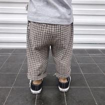 Korean boys pants Spring and Autumn new men and women baby Plaid casual pants children cotton Joker trousers