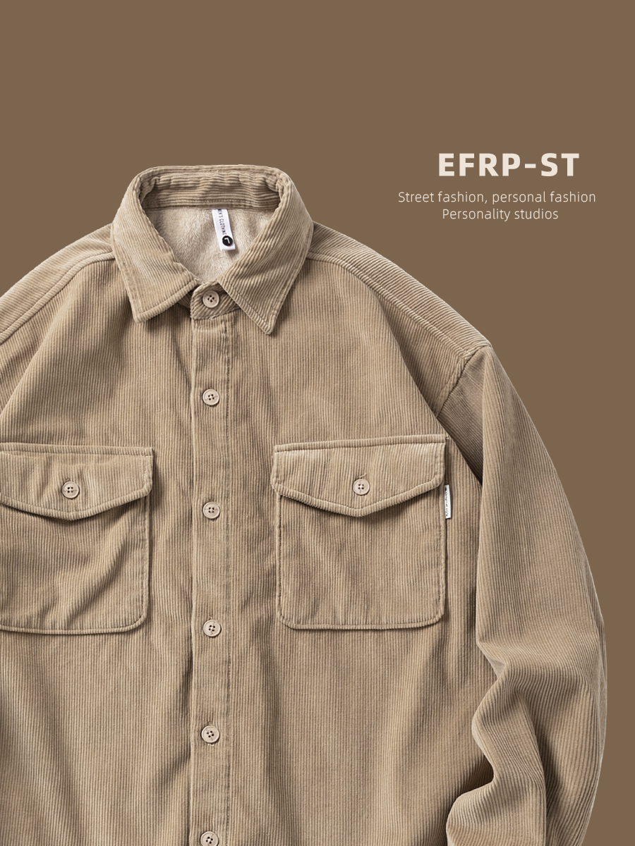 日本の多用途 | デザイナーブランド | EFRP ワークウェア コーデュロイ シャツ メンズ 2024 春秋の新しいスタイル