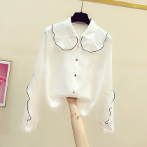 Tide brand 2021 Autumn New temperament thin sweet doll collar long sleeve shirt female Korean casual Joker shirt