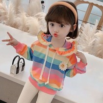 Girls Rainbow Sweats Womens Baby Autumn and Winter 2021 New Small and Medium Childrens foreign style hooded Korean version of the clothes tide