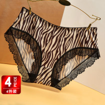4 Dress Zebra BAO WEN Light Lavish Luxury woman Fashion sexy underpants Waist Ice Silk Without Mark lace Lace Triangle Pants