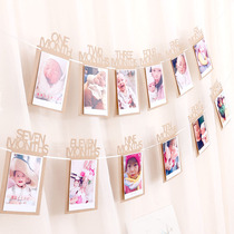 One year old and 12 months growth photo clip background wall photo frame pull flag birthday decoration baby picture printing plastic seal