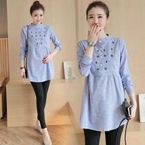 Pregnancy Woman Dress Spring Autumn Clothing Suit Loose big code Liondress shirt Dress Shirt Bottom Shirt Two Covers Outside of Pregnancy Woman Dress