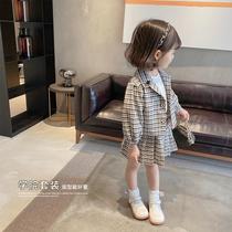 Girls Academy Style Set 2021 Spring New Childrens baby Foreign style plaid suit skirt two-piece set