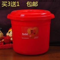 Thickened plastic wedding Red large capacity with lid rice barrel storage barrel household red barrel housewarming to join the group sun barrel