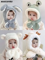 Baby hat scarf integrated autumn and winter plush baby face protection ear cap cute super cute men and women children