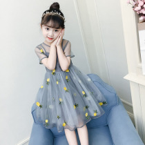 Korean girls summer net red dress 2021 new childrens clothing in the big child foreign style short-sleeved mesh princess skirt