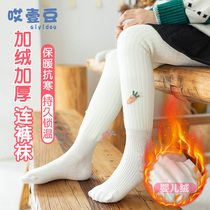 Girls pantyhose autumn and winter childrens leggings wear white baby plus velvet padded winter socks