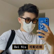 Retro Black Box Tea Color Sunglasses Male car Anti-UV Orange yellow glasses Female discoloration Myopia Sunglasses Tide