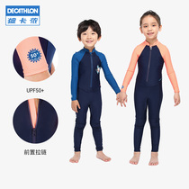 Decathlon childrens one-piece swimsuit Boys and girls baby suit Childrens middle and large childrens sunscreen swimsuit KIDK
