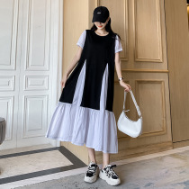 Maternity dress Summer vacation two-piece stitching Western style large size short-sleeved medium-length dress Short-sleeved t-shirt long dress