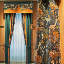  Light luxury American high-end Chenille color matching bedroom curtains atmospheric living room model room villa retro curtains finished products