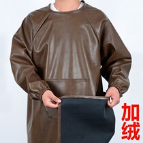Plus velvet padded waterproof leather anti-dress with sleeve apron kitchen oil-proof and fat coat