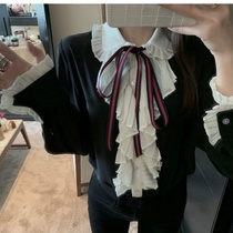 2021 spring new contrast color palace style Baby collar shirt female design sense niche shirt long sleeve ruffle top