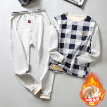First Senior high school teenagers thermal underwear men plus velvet padded suit autumn and winter students cold bottoming shirt autumn clothes autumn pants