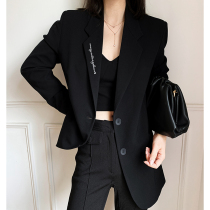 Black jacket womens 2021 spring and autumn new Korean British style suit single-breasted fried street small suit top