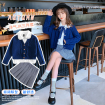 Girls jk uniform 2021 autumn new suit Childrens college style autumn genuine foreign style primary school three-piece suit