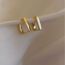 Korean geometric earrings temperament niche high-end sense of light luxury ins cold wind net red French metal texture ear buckle