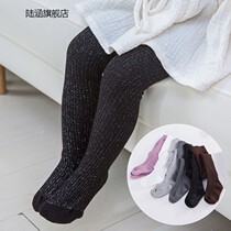 Spring Autumn Han Edition Childrens Pants Socks Bright Silk Silver Silk Baby Tide Pants Socks Cotton cotton Knitted Spanked Bottom Pants Socks