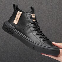 European station mens shoes 2022 new autumn and winter trendy shoes leather high-top shoes mens Korean version plus velvet cotton shoes casual shoes men