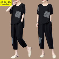 2022 Summer new short sleeves Loose Mom Casual Sports Suit Woman THIN OCEAN GAS MIDDLE AGED WOMAN TWO SETS