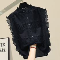 Sleeveless lace stitching Chiffon shirt womens retro Hong Kong design sense niche early autumn new temperament top