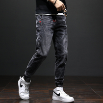 Spring and Autumn jeans mens elastic waist fat fat fat big pants big size pants casual straight loose toe pants