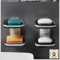 Nail-free soap box Punch-free wall-mounted student soap box bathroom personality creative double layer cute drain soap box