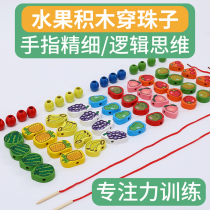Threading Fruit Building Blocks Wearing Beads String Beads Children Sensation System Baby Sensation Training Puzzle Toddler Wood Toy Beads
