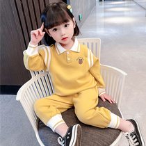 Girl autumn suit foreign style 2021 new children spring and autumn clothes female baby Autumn girl sports two-piece set