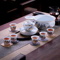 Jingdezhen Ceramic Gongfu Tea Kit Home Gift High-end Chinese Blue Flower Porcelain Landscape Tea Tea Cup